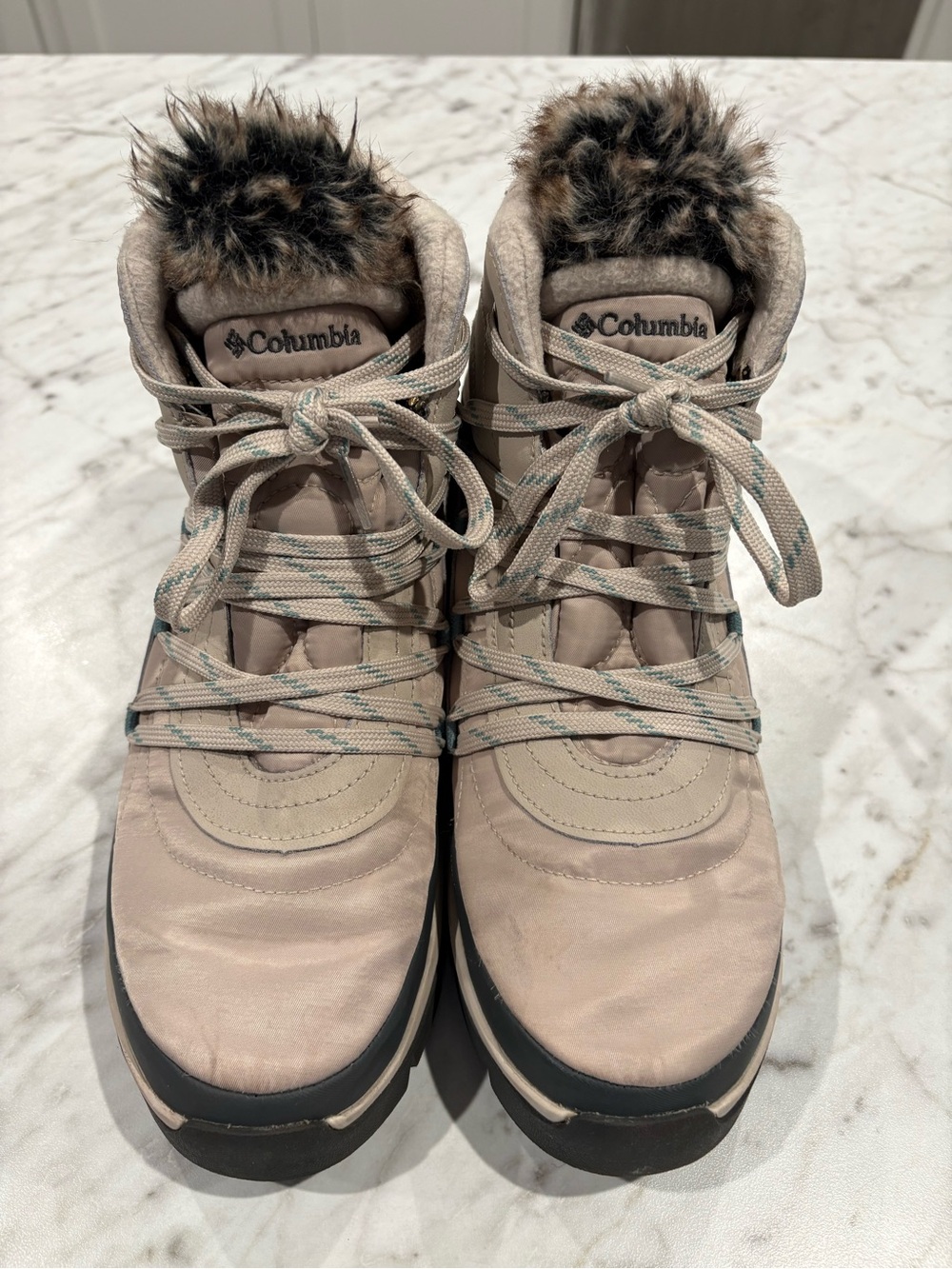 Columbia Women's Light Beige Faux-Fur Trim Winter Boots